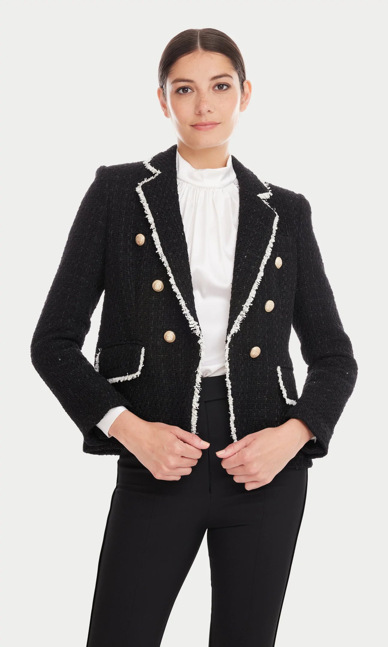 LILA CONTRAST TWEED BLAZER - BLACK/CREAM