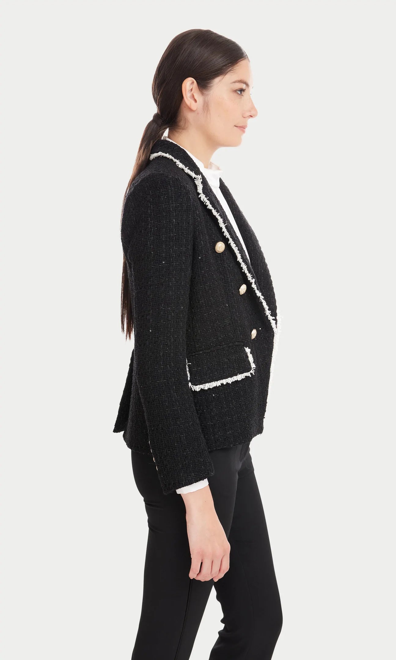 LILA CONTRAST TWEED BLAZER - BLACK/CREAM