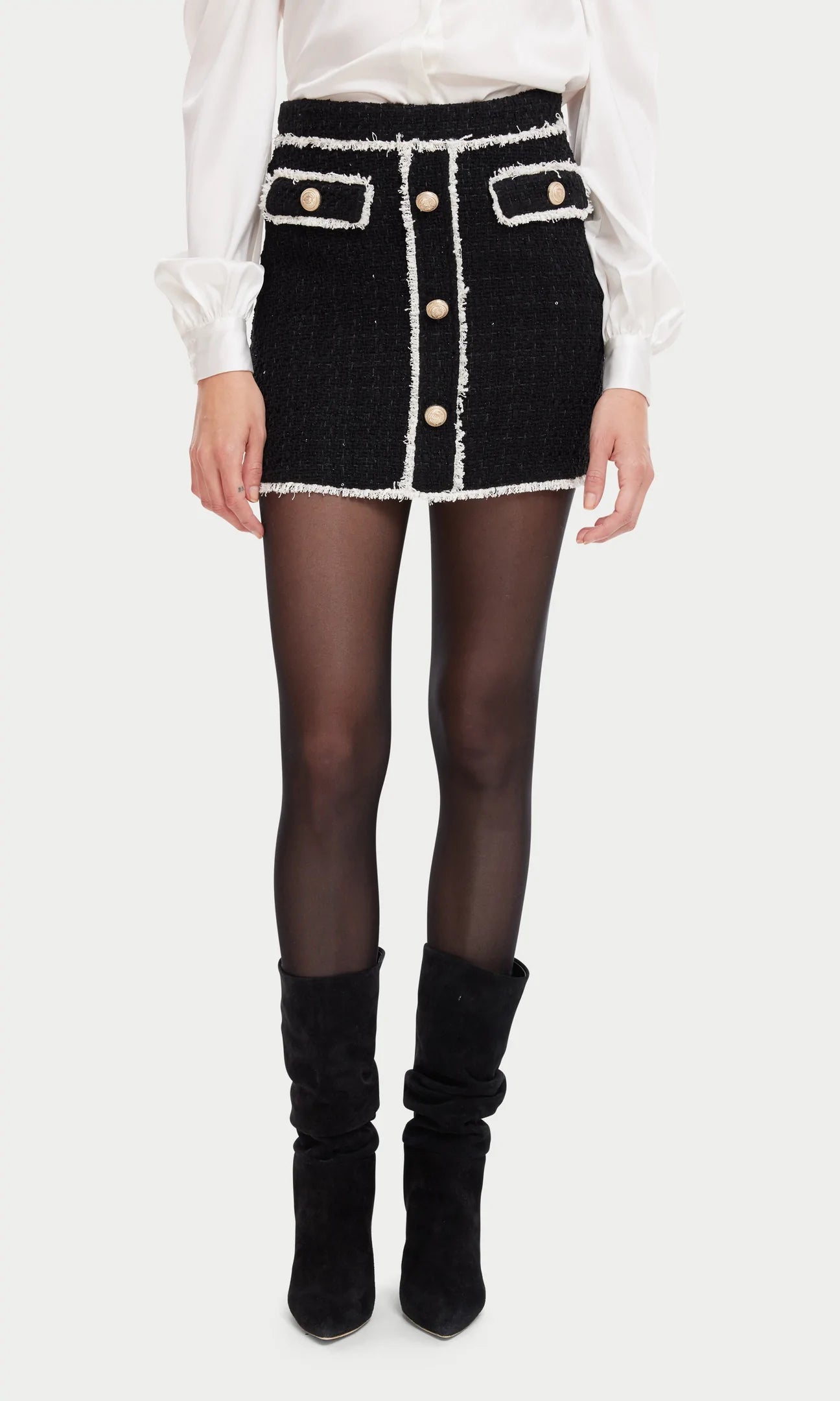 NESSA CONTRAST TWEED SKIRT - BLACK/CREAM