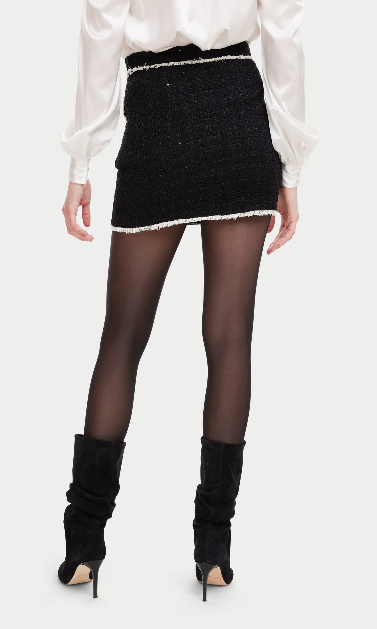 NESSA CONTRAST TWEED SKIRT - BLACK/CREAM