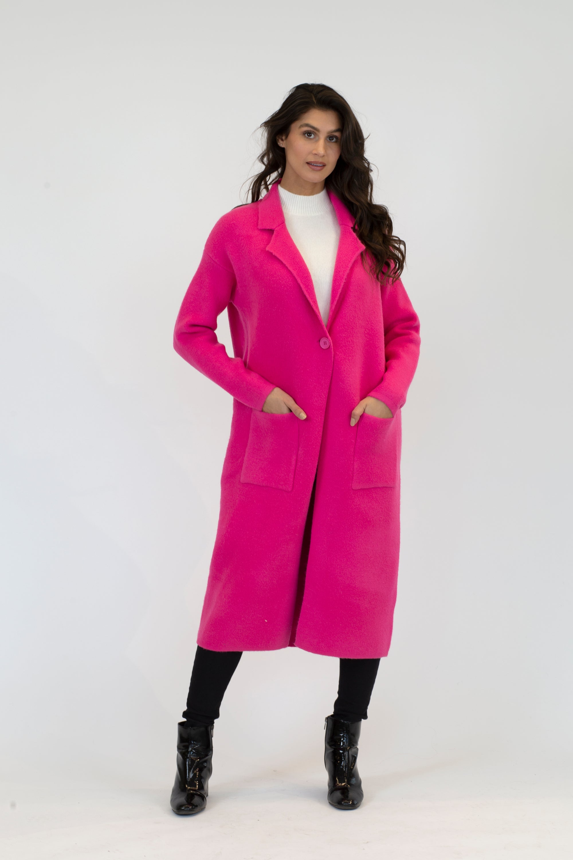 Bright pink wool outlet coat