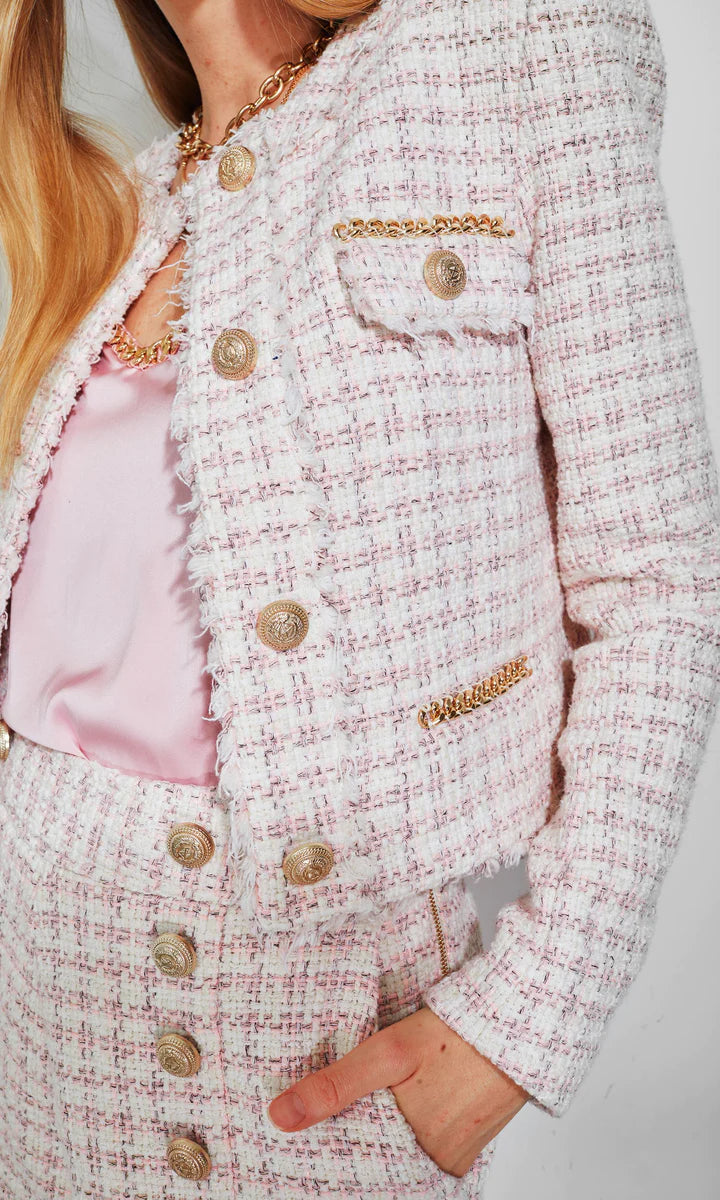 Jacket  Painted cotton tweed pink white purple  blue  Fashion  CHANEL