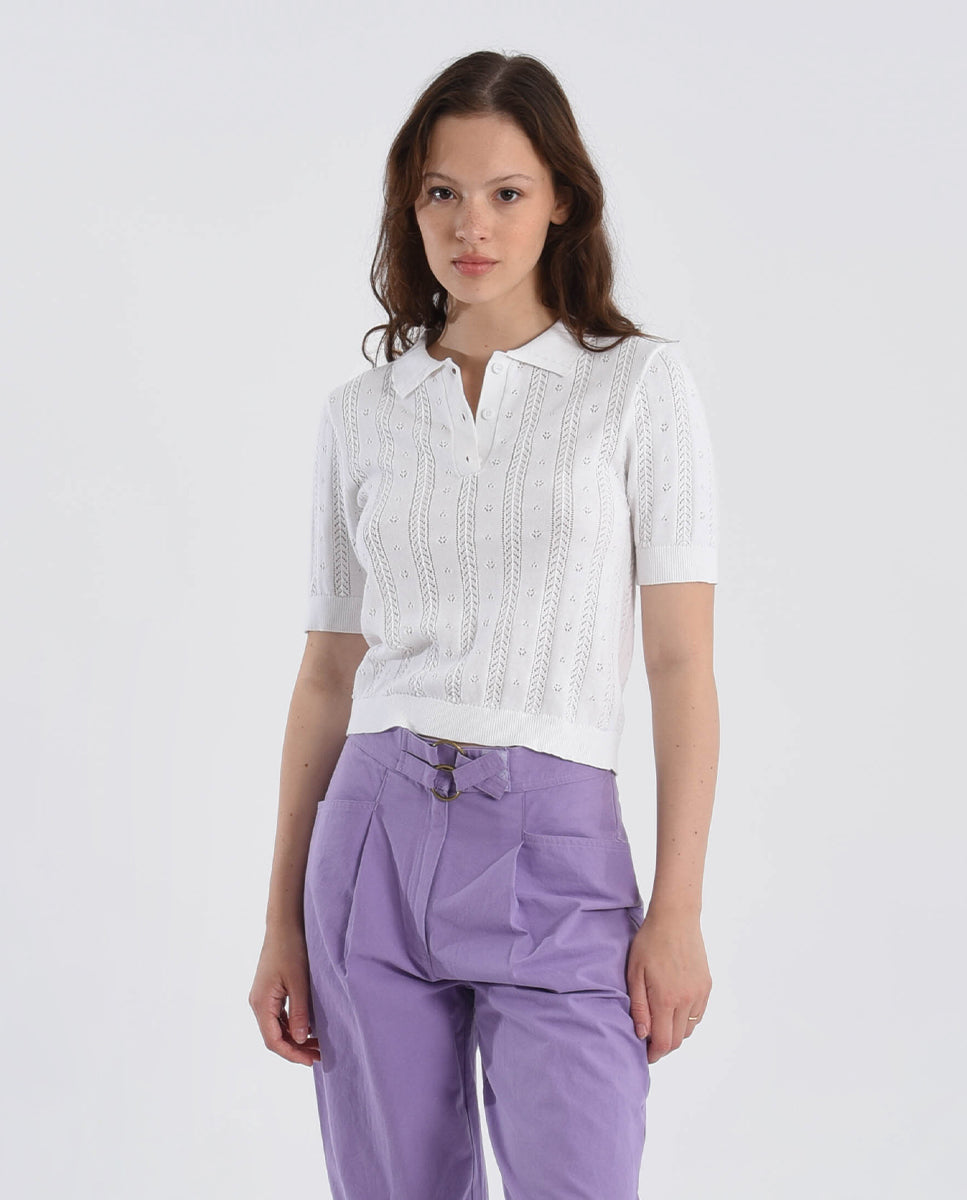 EMILIA POLO SWEATER - WHITE