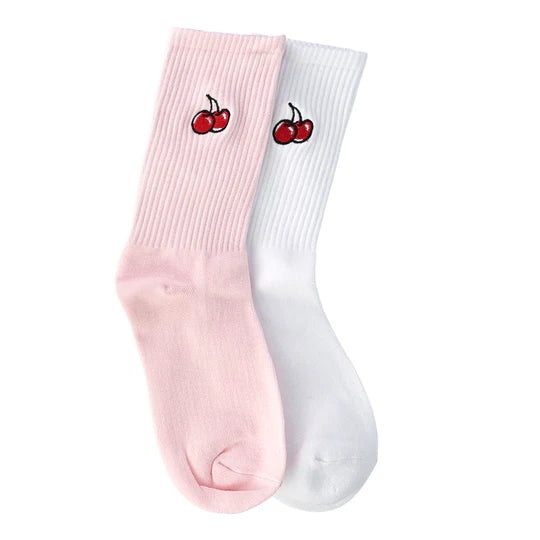 CHERRY EMBROIDERED SOCKS - WHITE