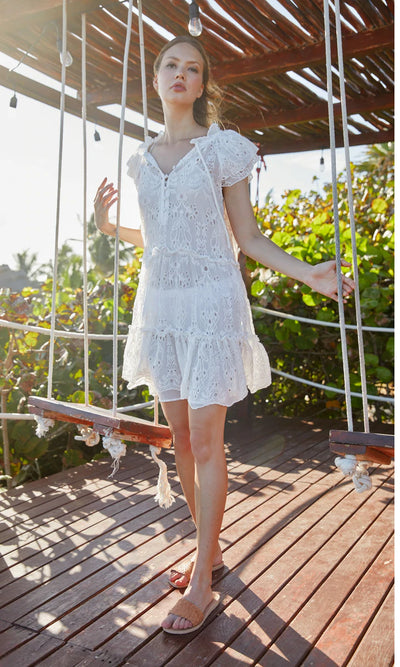 MIRABELLE EMBROIDERED DRESS - WHITE