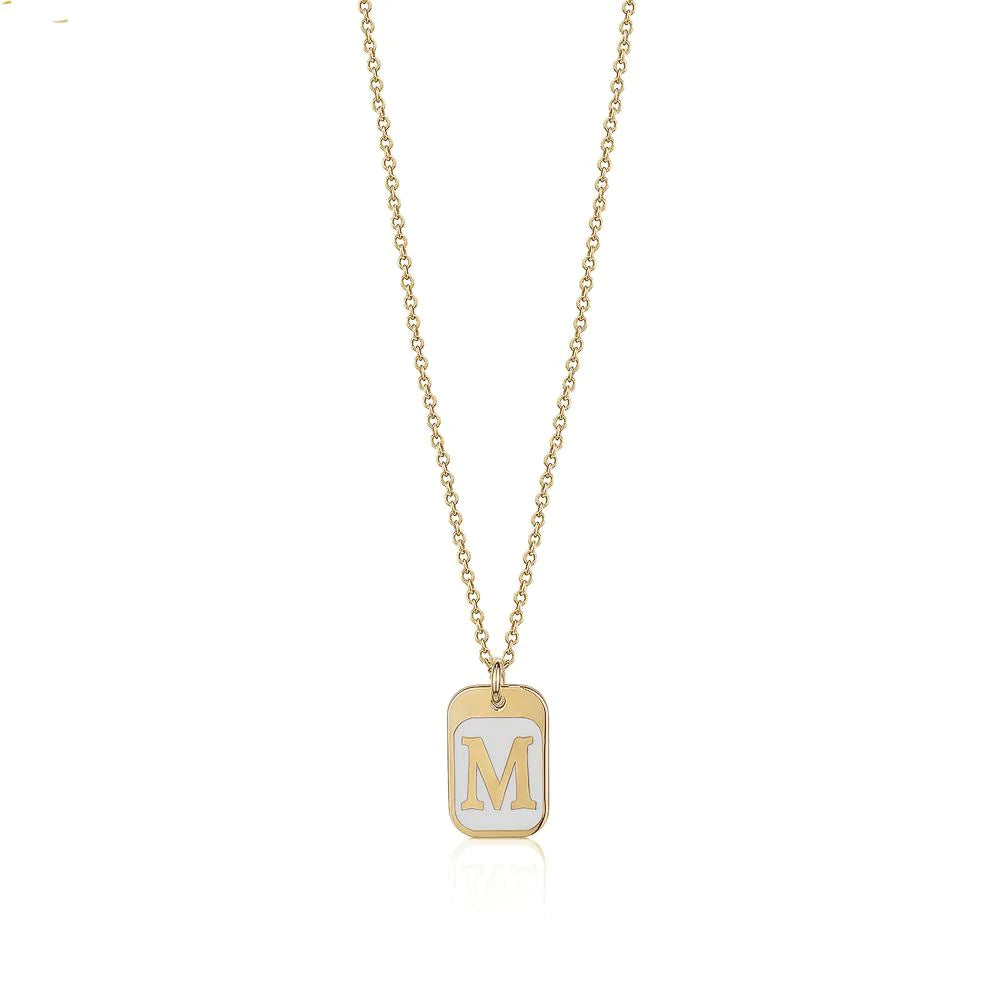 ENAMEL INITIAL PLATE NECKLACE (VARIOUS LETTERS)