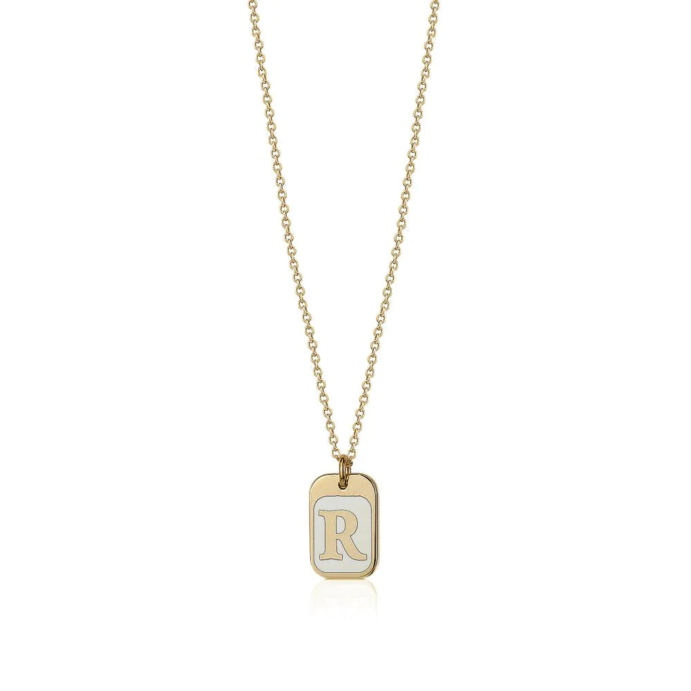 ENAMEL INITIAL PLATE NECKLACE (VARIOUS LETTERS)