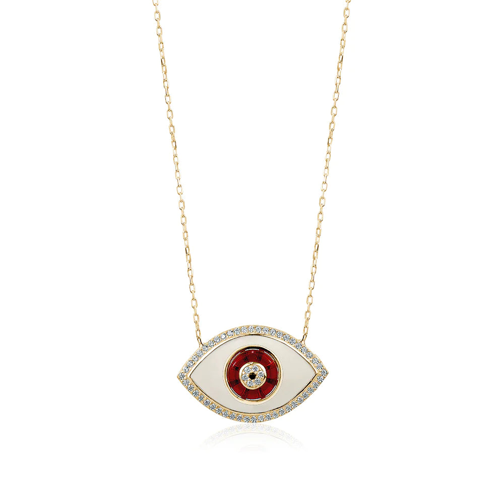 GOLD ENAMEL EVIL EYE NECKLACE (VARIOUS COLOURS)