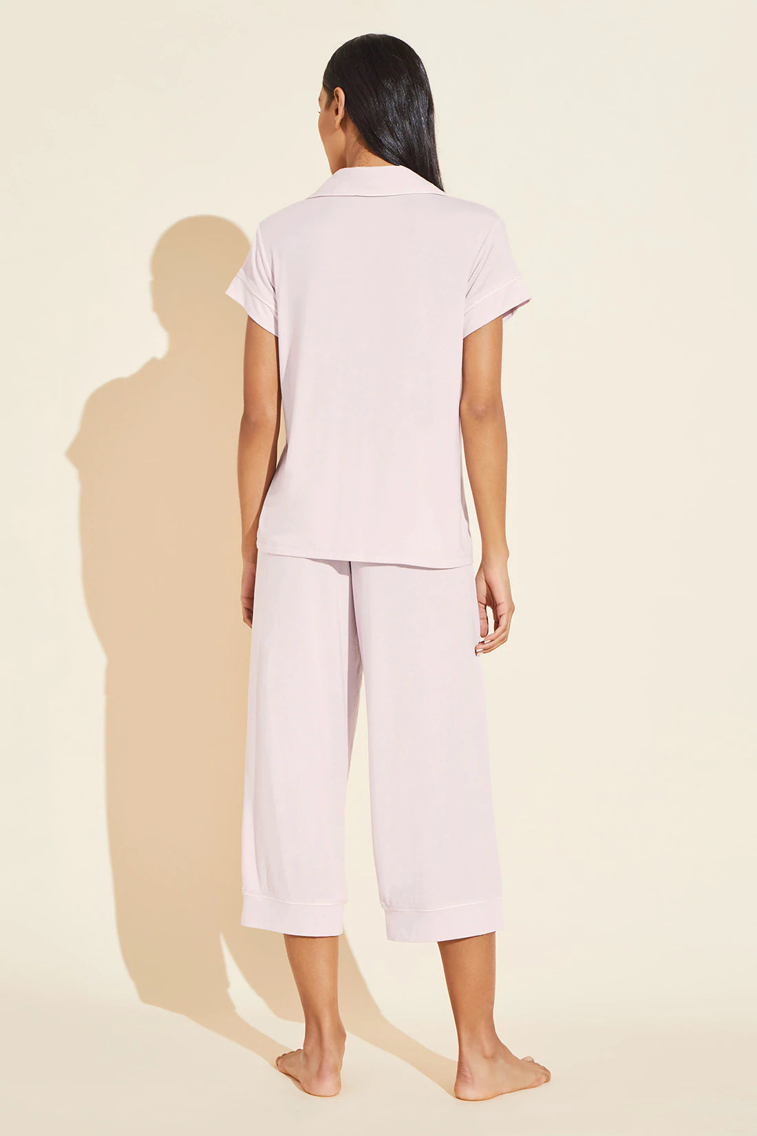 GISELE SHORT SLEEVE CROPPED PJ SET - LIGHT LILAC/IVORY