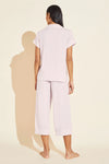 GISELE SHORT SLEEVE CROPPED PJ SET - LIGHT LILAC/IVORY