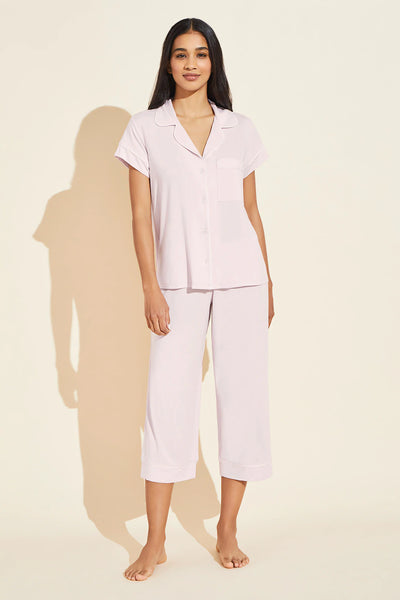 GISELE SHORT SLEEVE CROPPED PJ SET - LIGHT LILAC/IVORY