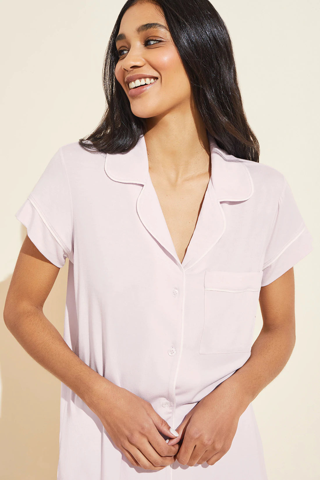 GISELE SHORT SLEEVE CROPPED PJ SET - LIGHT LILAC/IVORY