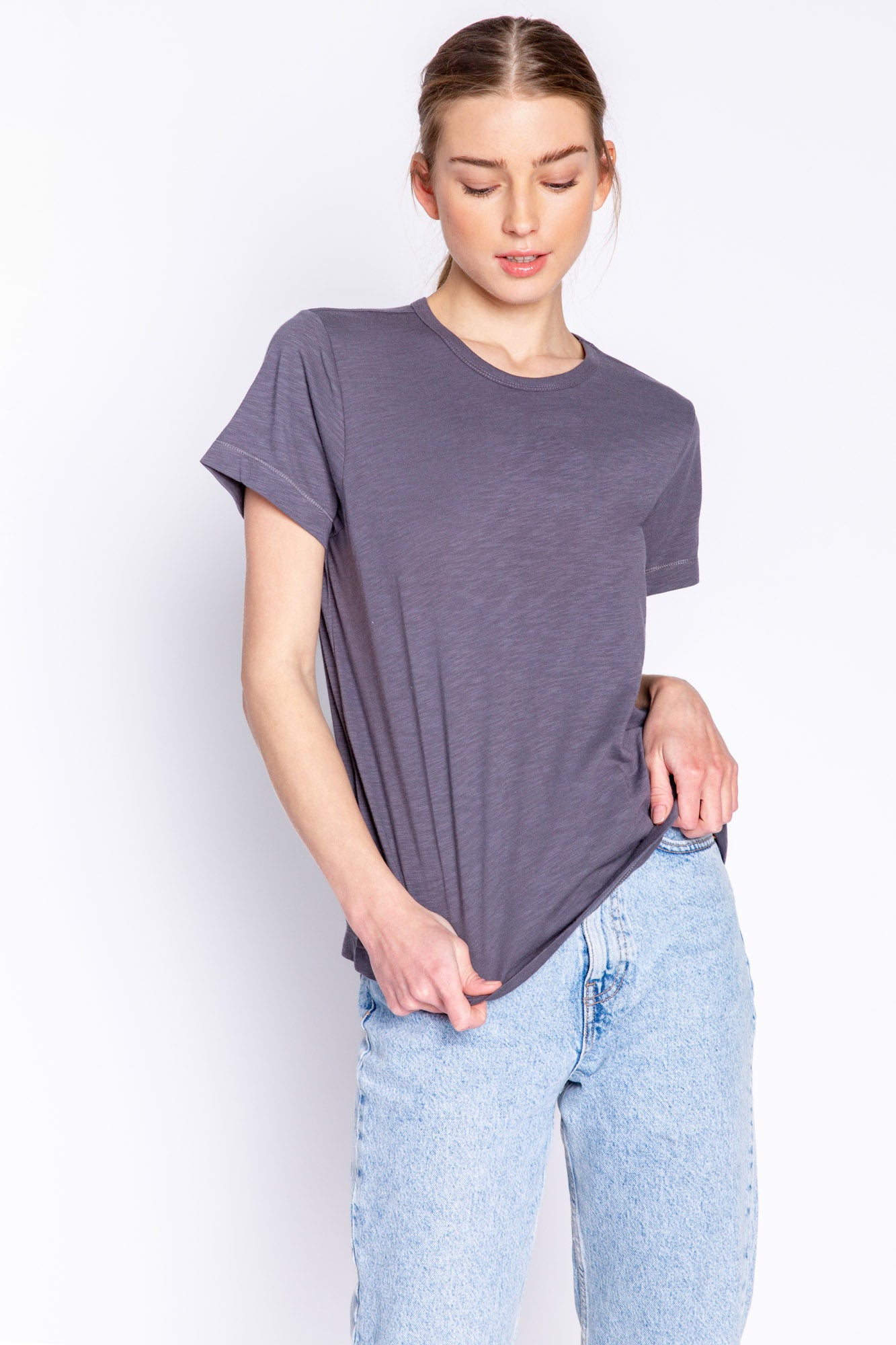 BACK TO BASICS SHORT SLEEVE TOP - CHARCOAL (ONLINE ONLY)