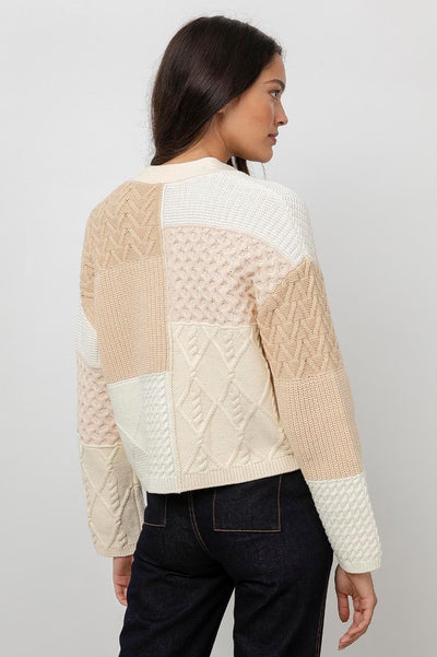 REESE CARDIGAN - CREAM PATCHWORK CABLE