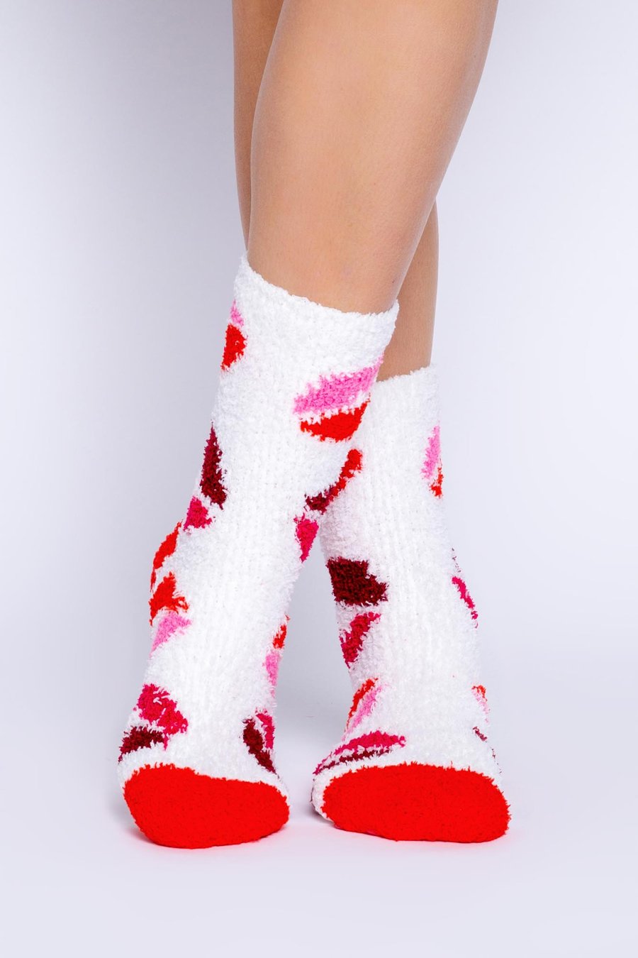 FUN SOCKS - IVORY WITH LIPS