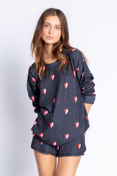 SEALED WITH A KISS HEARTS LONG SLEEVE TOP IN SLATE