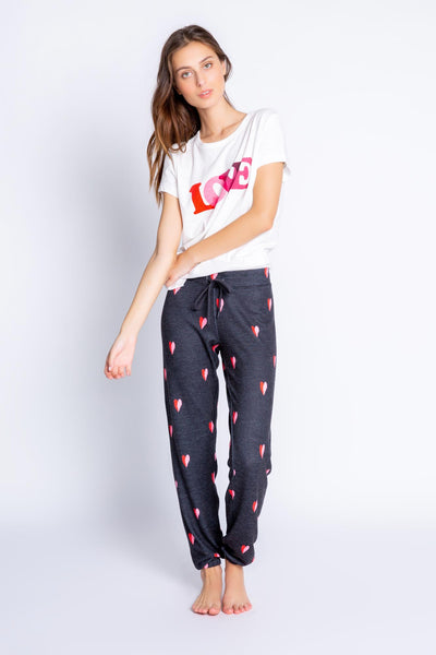 SEALED WITH A KISS BANDED PANT WITH HEARTS IN SLATE