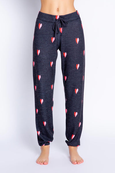 SEALED WITH A KISS BANDED PANT WITH HEARTS IN SLATE