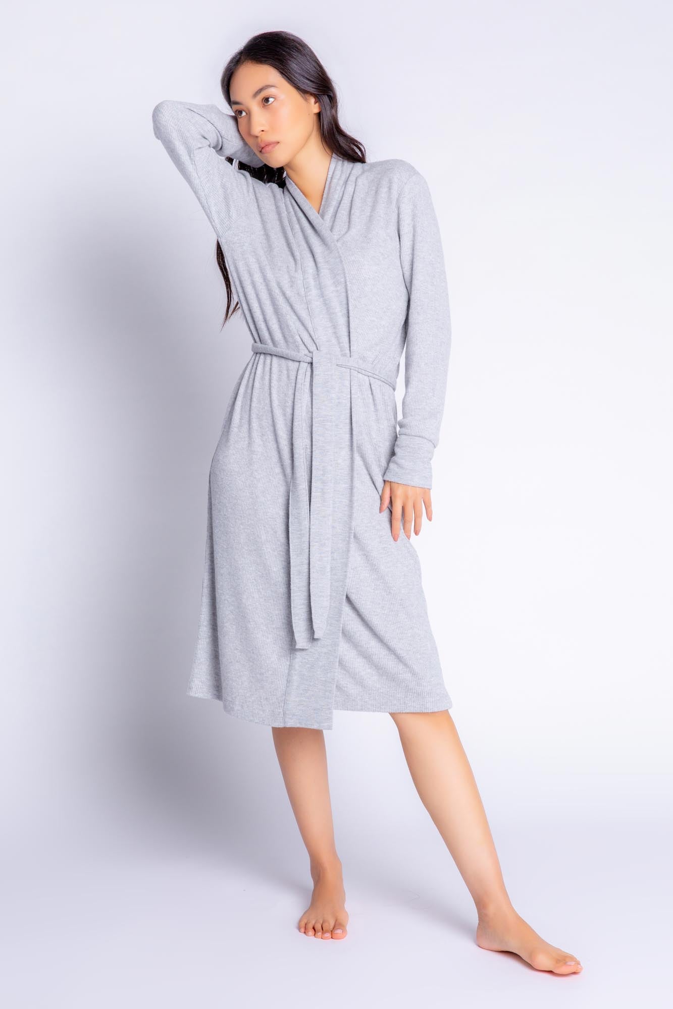 TEXTURED ESSENTIALS ROBE - HEATHER GREY