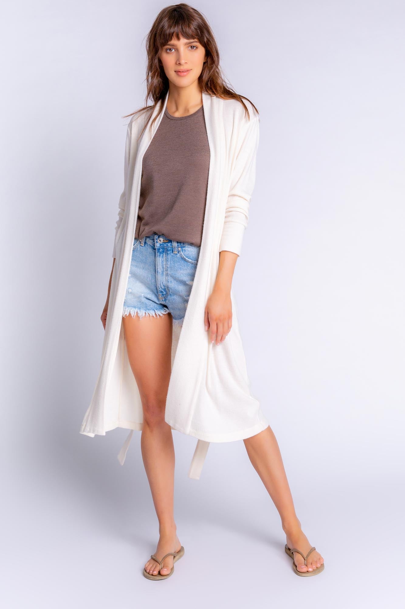 TEXTURED ESSENTIALS ROBE - STONE