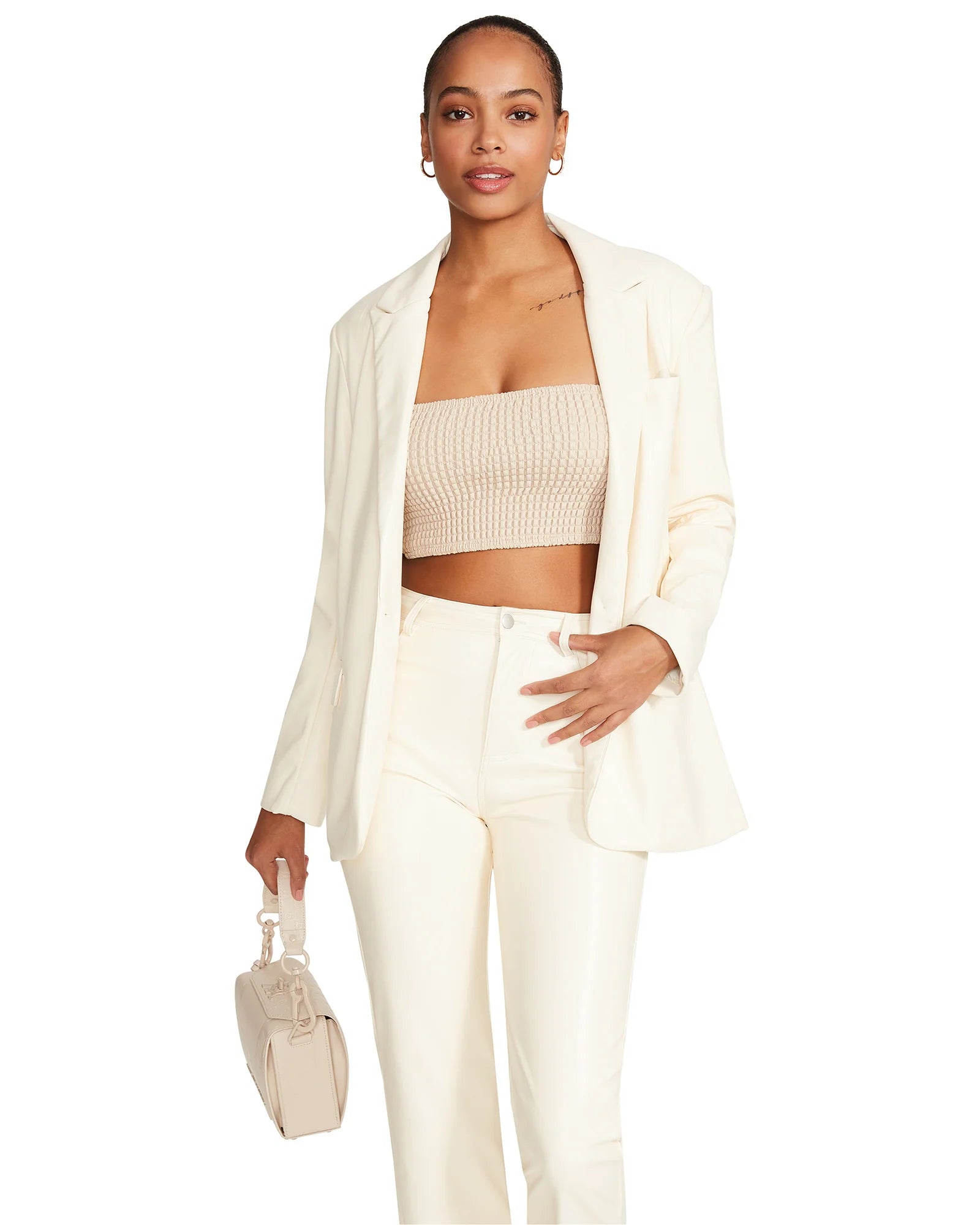 AUDREY VEGAN LEATHER BLAZER - VANILLA