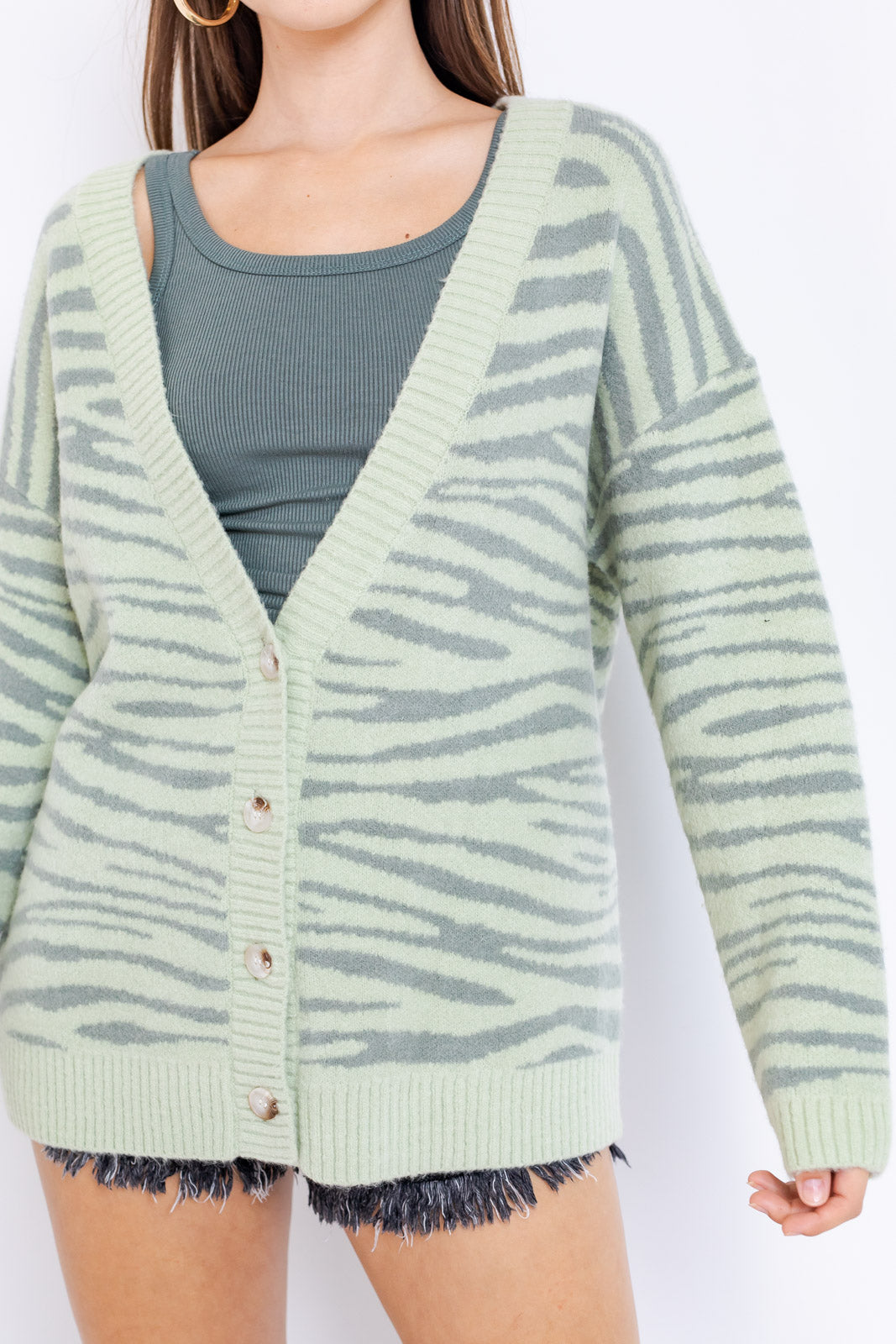 PISTACHIO ZEBRA PRINT CARDIGAN