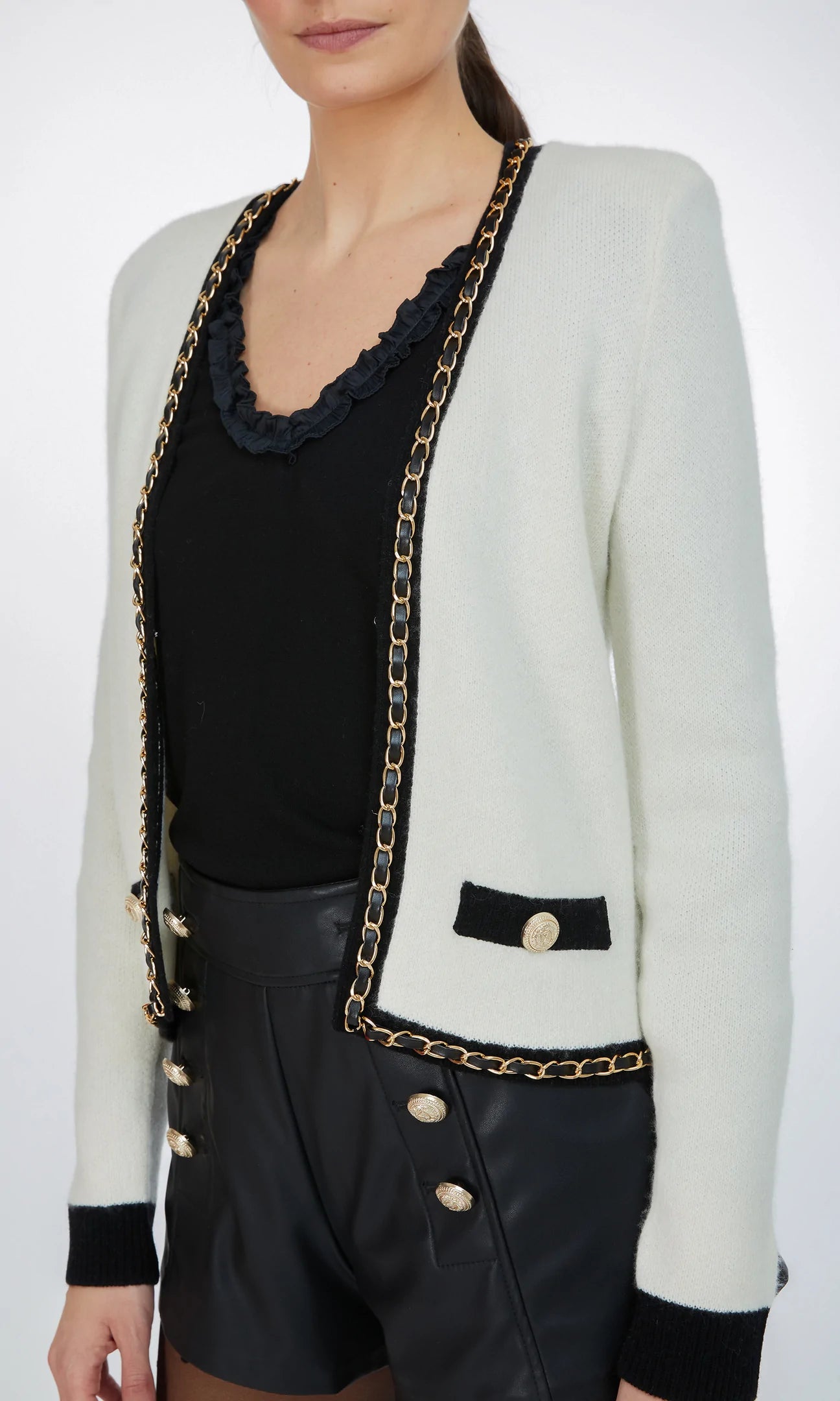 SENNA CHAIN CARDIGAN - CREAM/BLACK - ONLINE ONLY