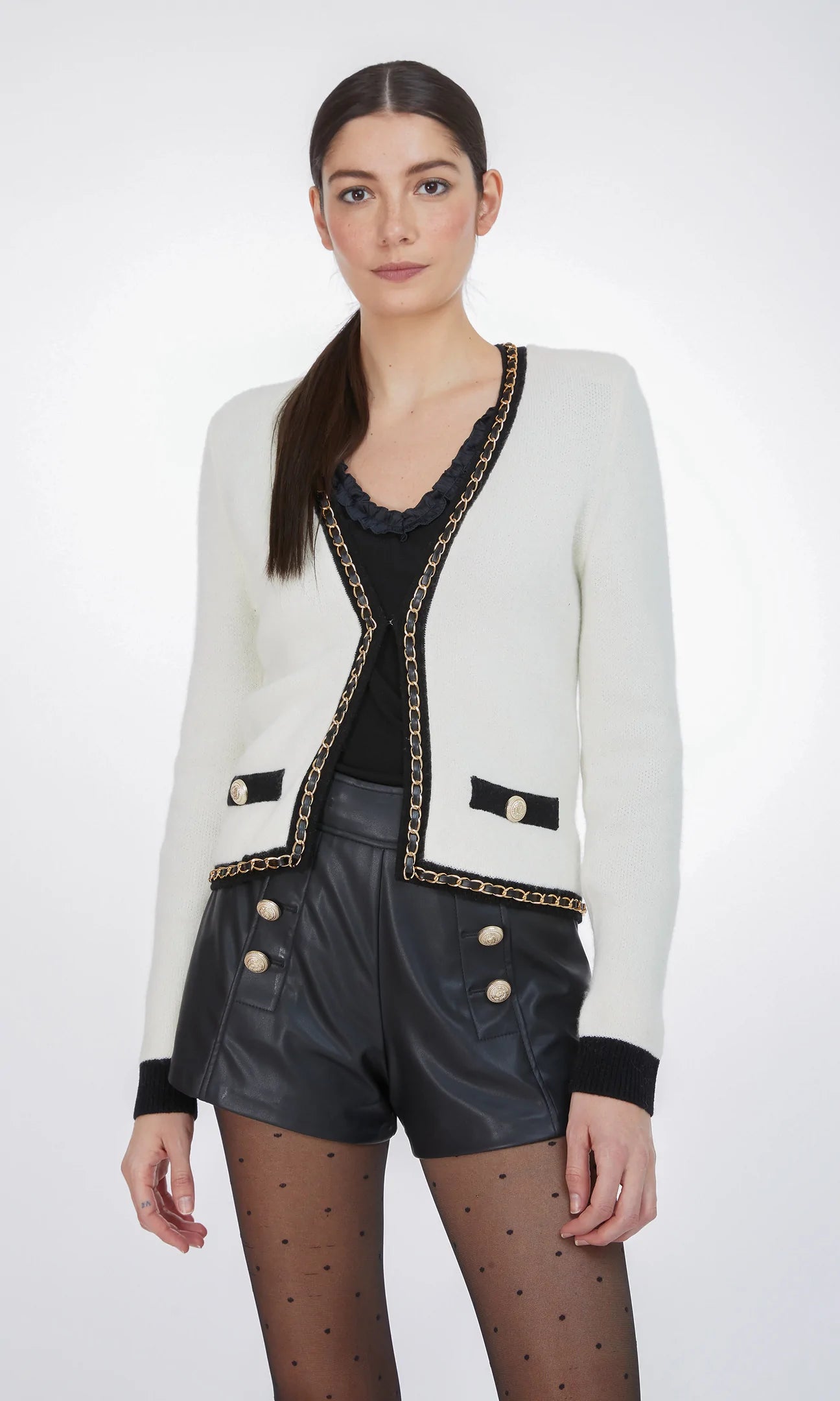 SENNA CHAIN CARDIGAN - CREAM/BLACK - ONLINE ONLY