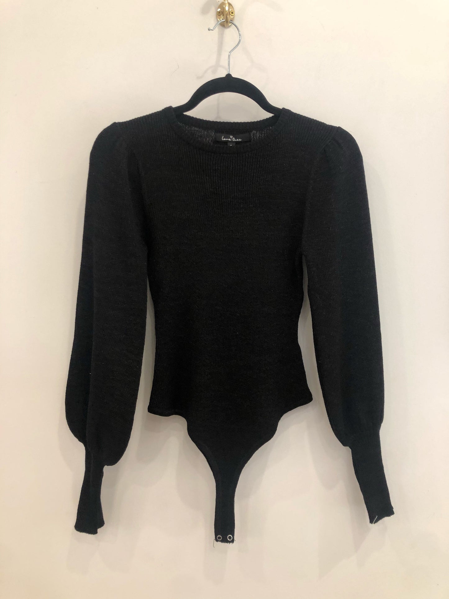 RIB KNIT PUFF SLEEVE BODYSUIT - BLACK