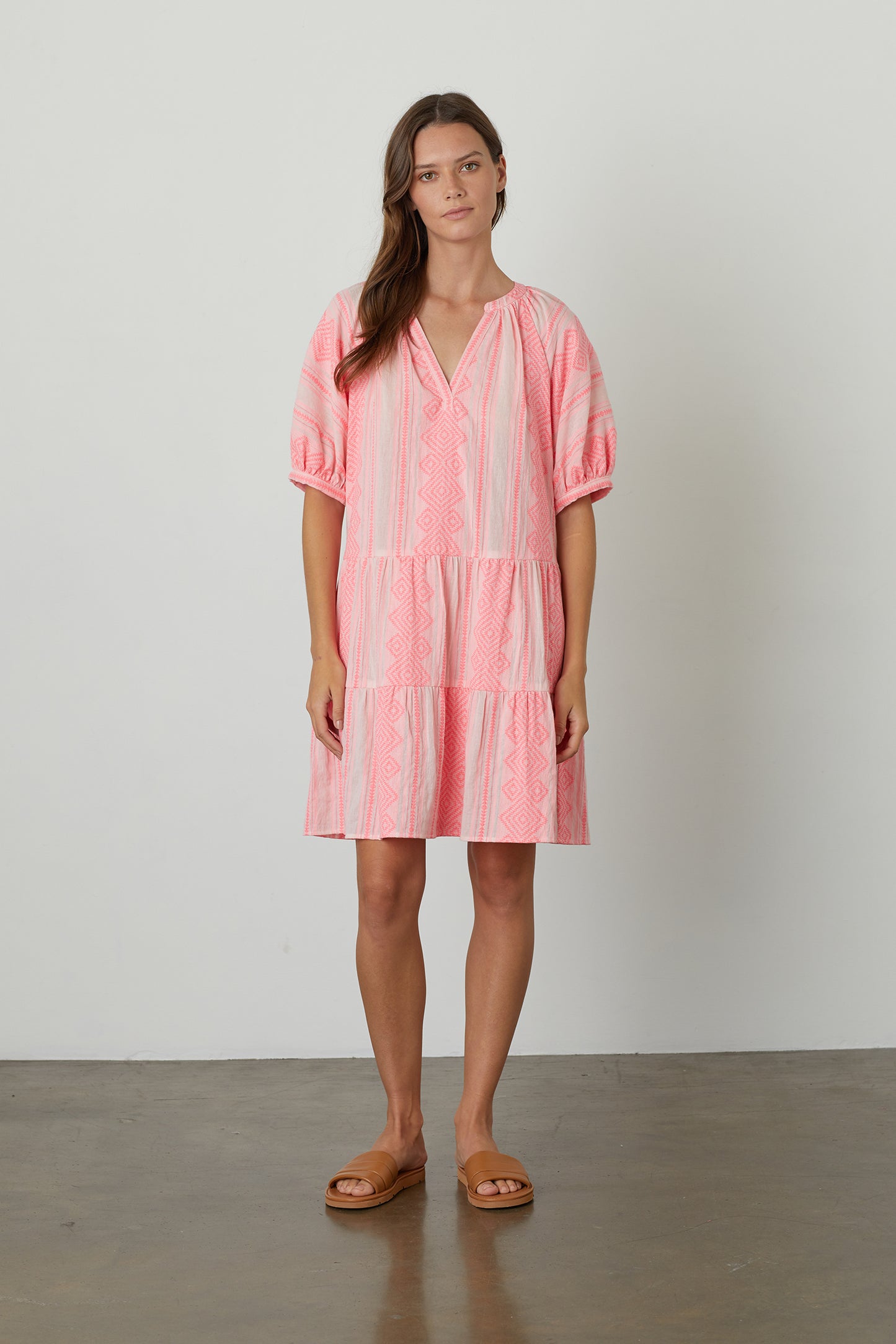 SOPHIE JACQUARD DRESS - NEON PINK