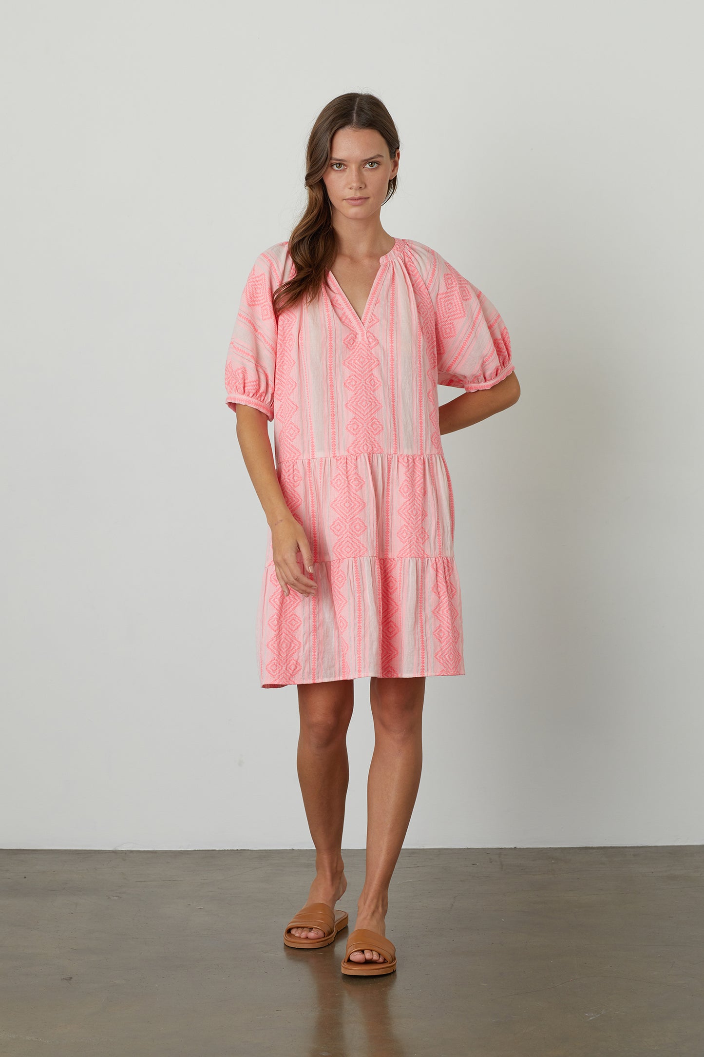 SOPHIE JACQUARD DRESS - NEON PINK