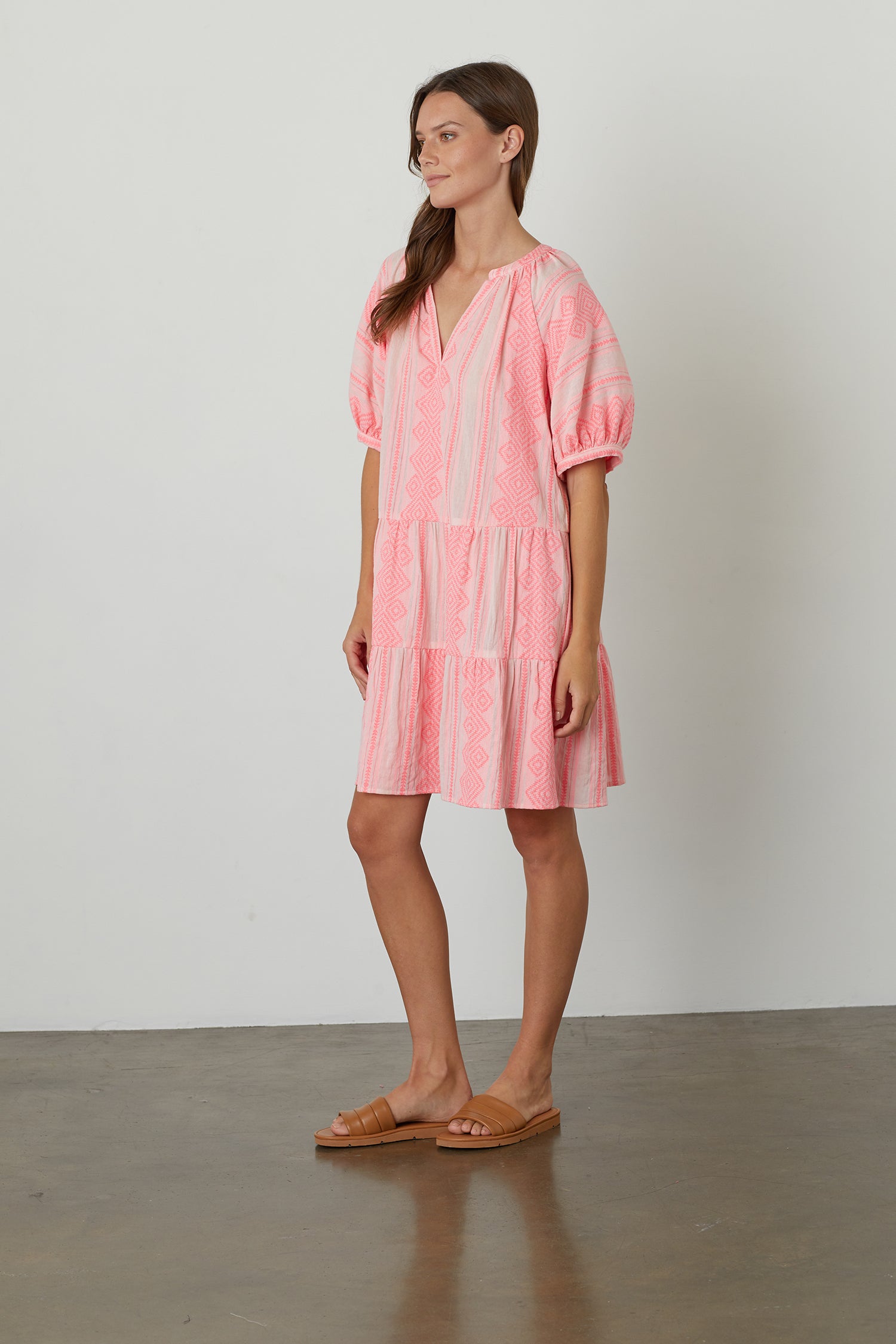 SOPHIE JACQUARD DRESS - NEON PINK