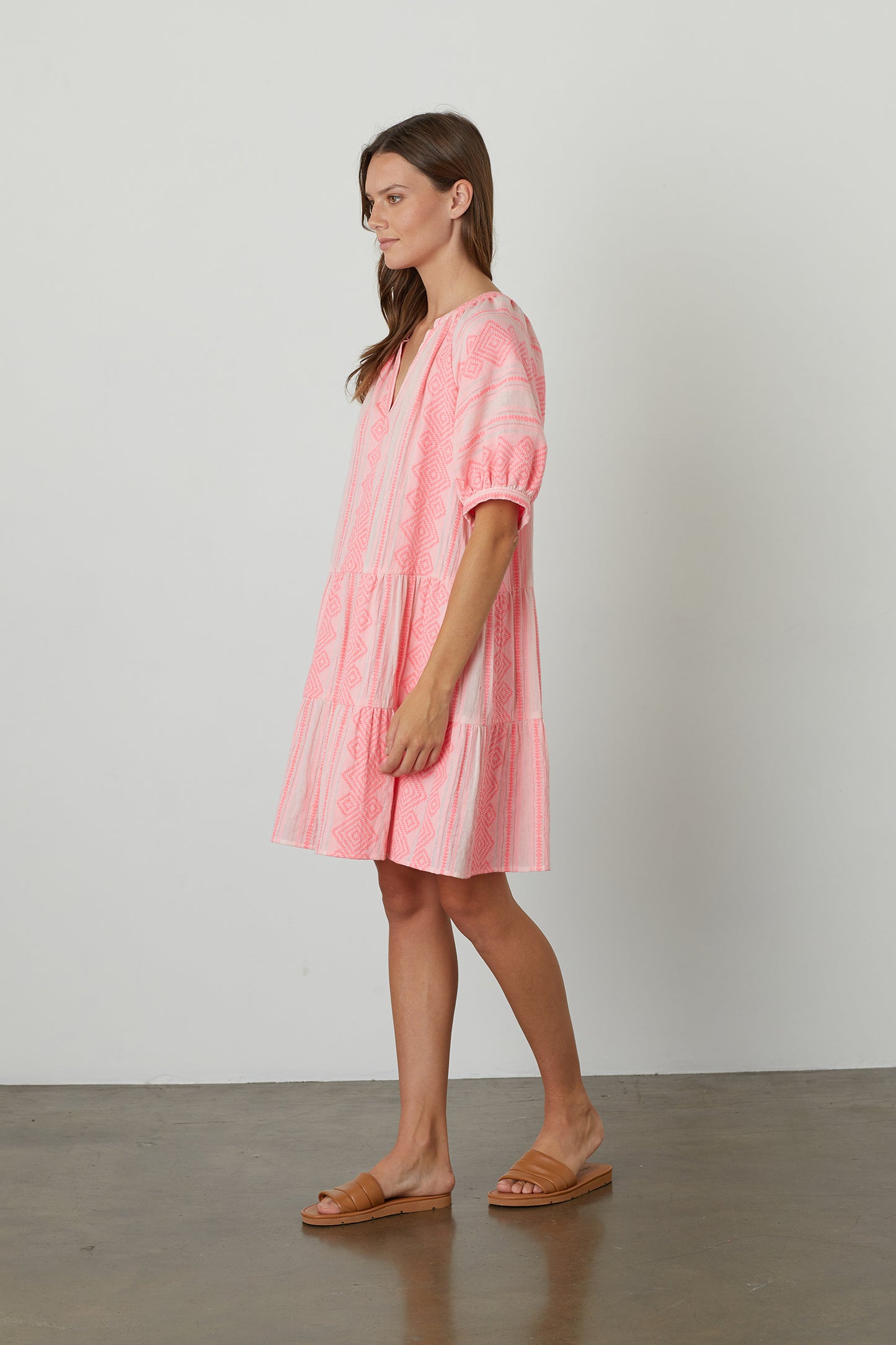 SOPHIE JACQUARD DRESS - NEON PINK