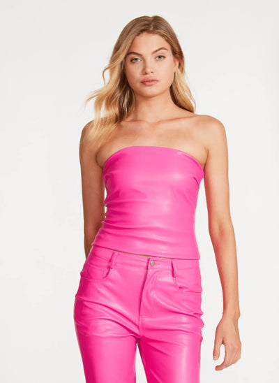 MILANIA FAUX LEATHER TOP - PINK GLO