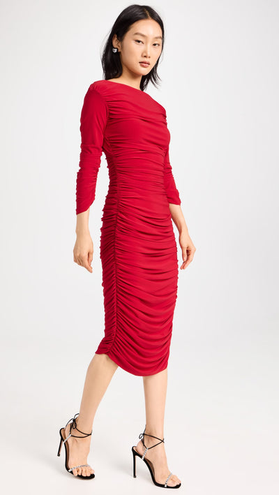 TARA LONG SLEEVE DRESS - RED