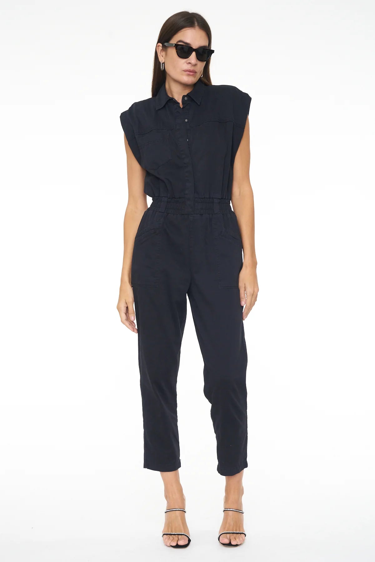 ROSIE SHOULDER PAD JUMPSUIT - FADE TO BLACK