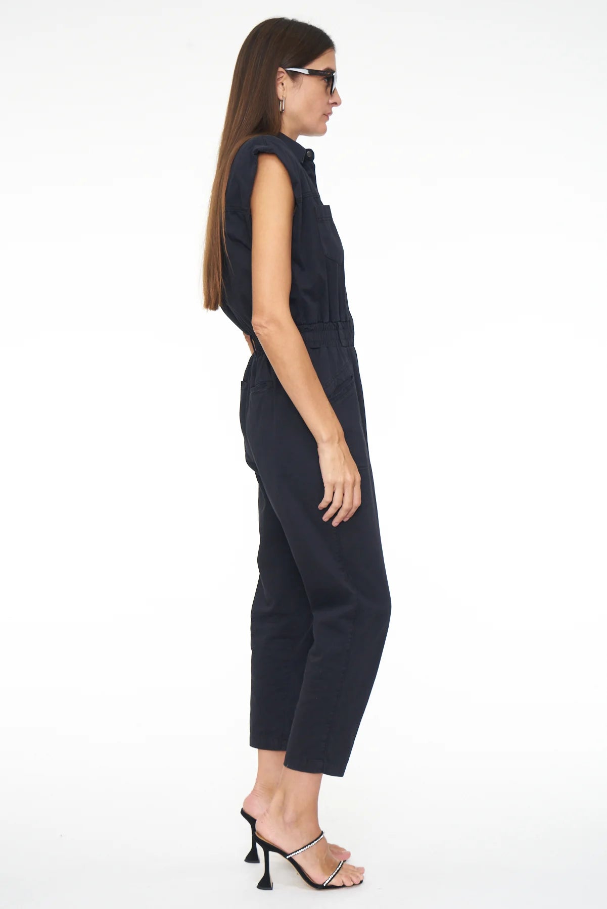 ROSIE SHOULDER PAD JUMPSUIT - FADE TO BLACK